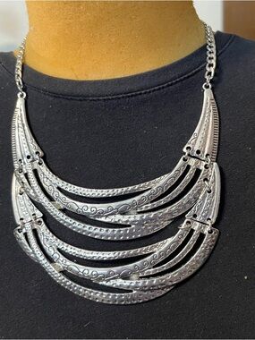 Silver Multi-Layer Statement Necklace - Women Jewelry